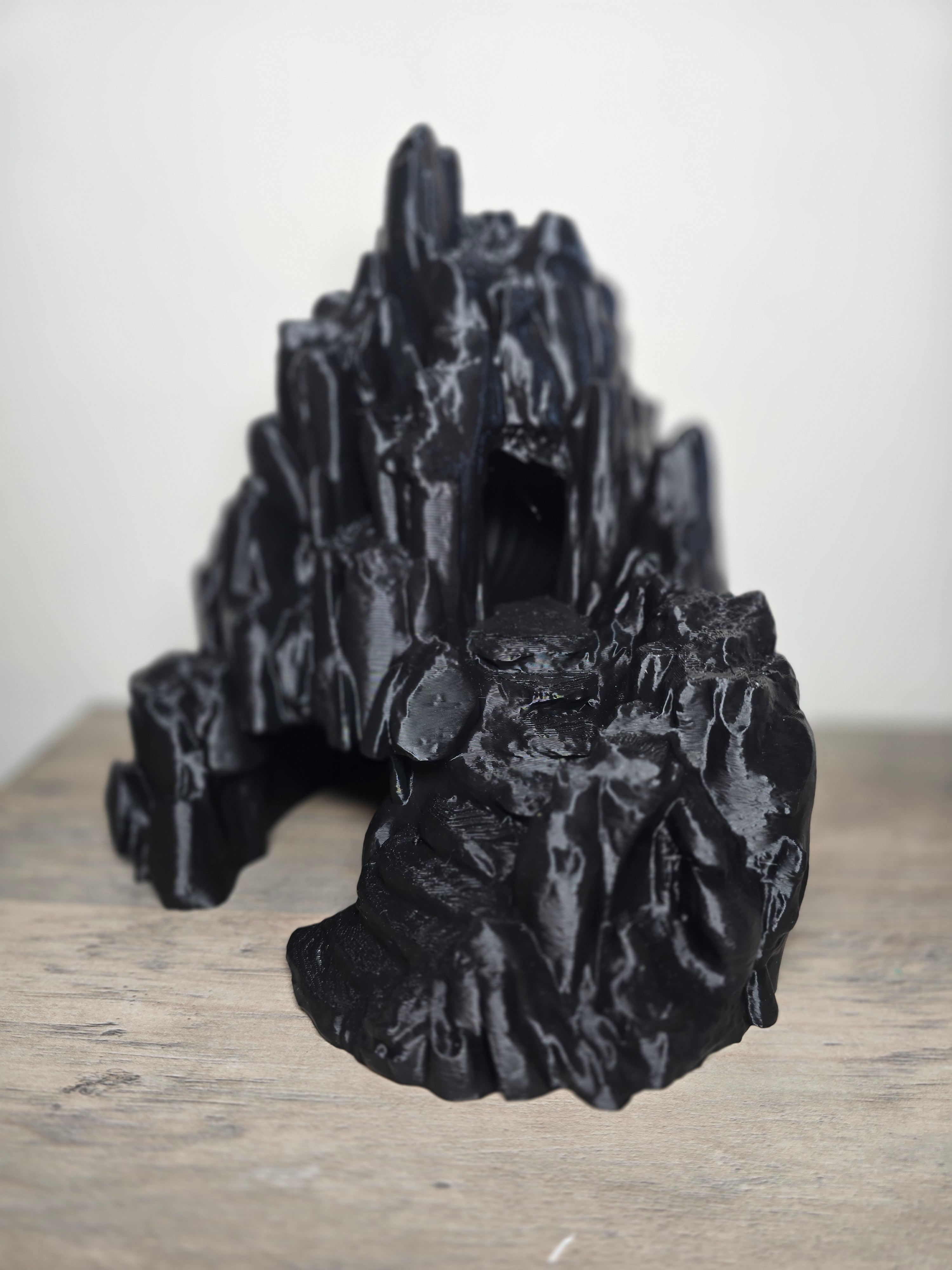 3D Printed Aquarium Stone Mountain with Cave & Stairs | 8x8x9 In | Fish Tank Decor | 4m3d Design Art