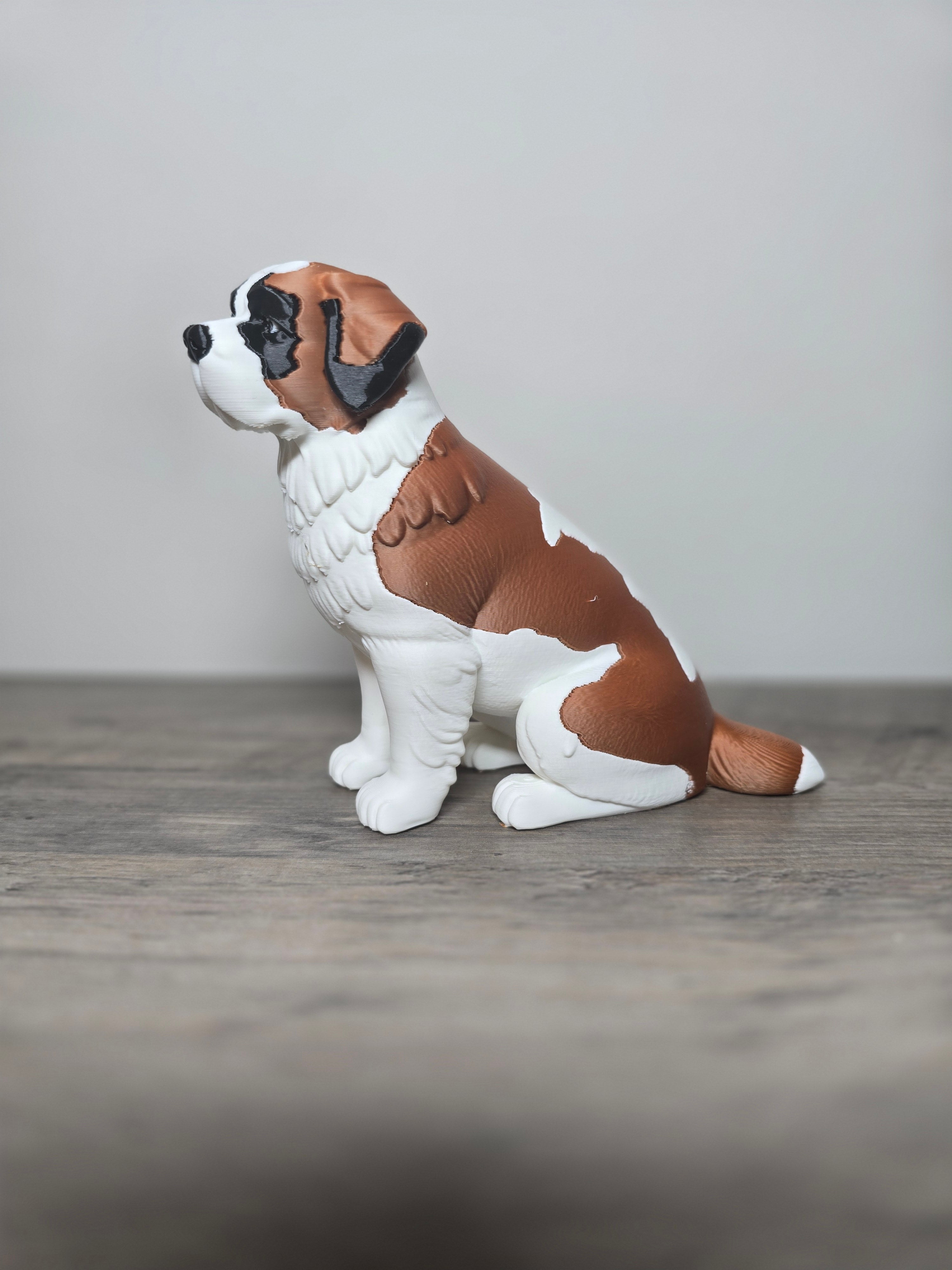 3D Printed St. Bernard Dog Figurine | Realistic Sitting Pose | Home & Shelf Décor | 4m3d Design Art