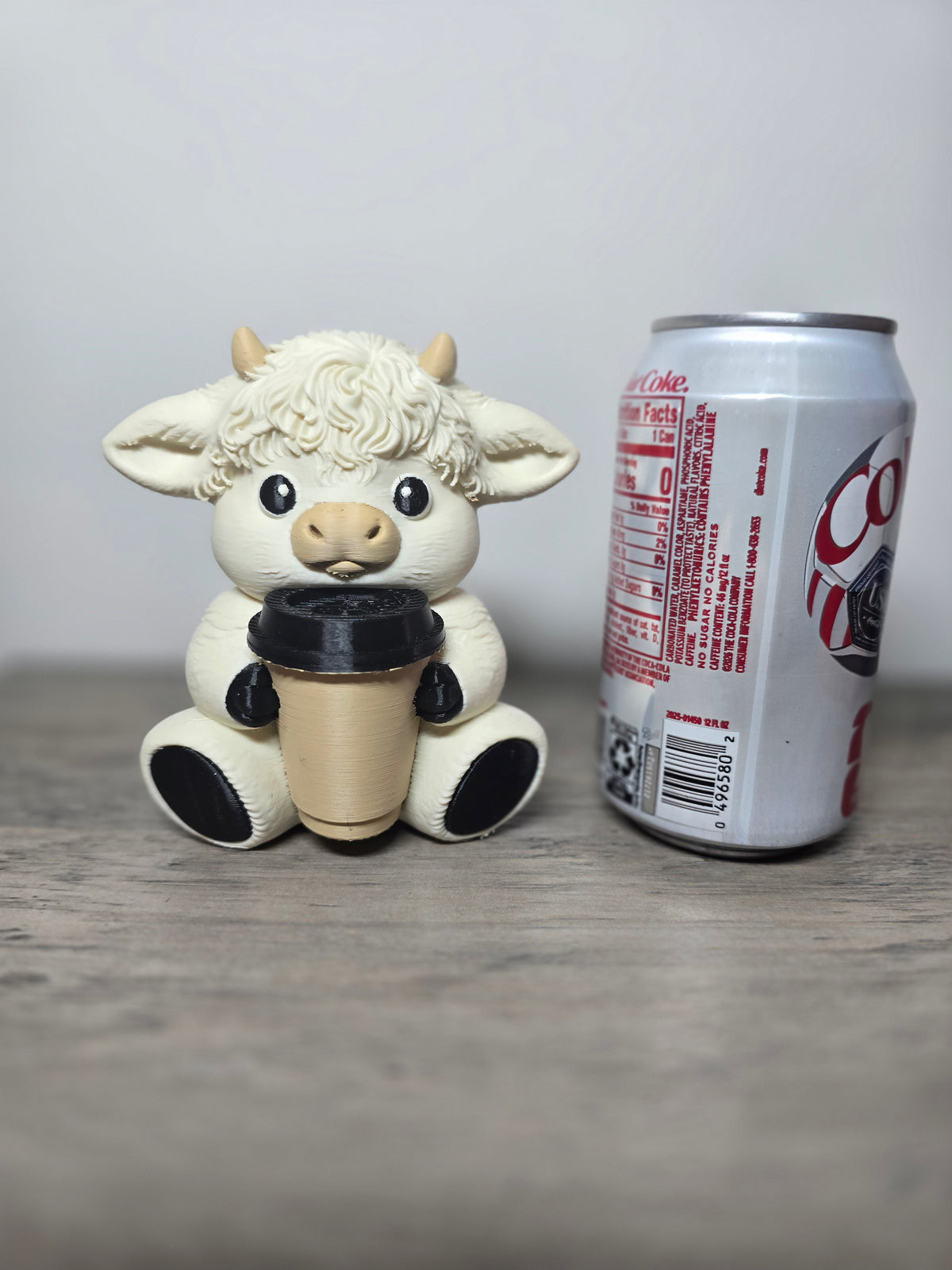 3D Printed Highland Cow with Coffee Figurine | Cute Desk Décor & Gift  | 4m3d Design Art