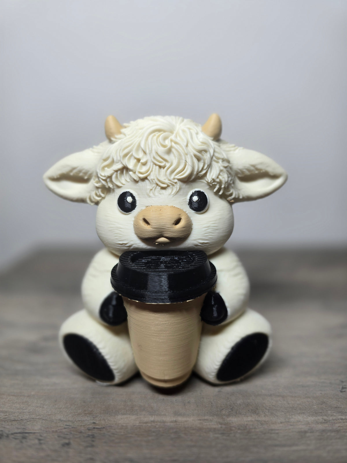 3D Printed Highland Cow with Coffee Figurine | Cute Desk Décor & Gift  | 4m3d Design Art