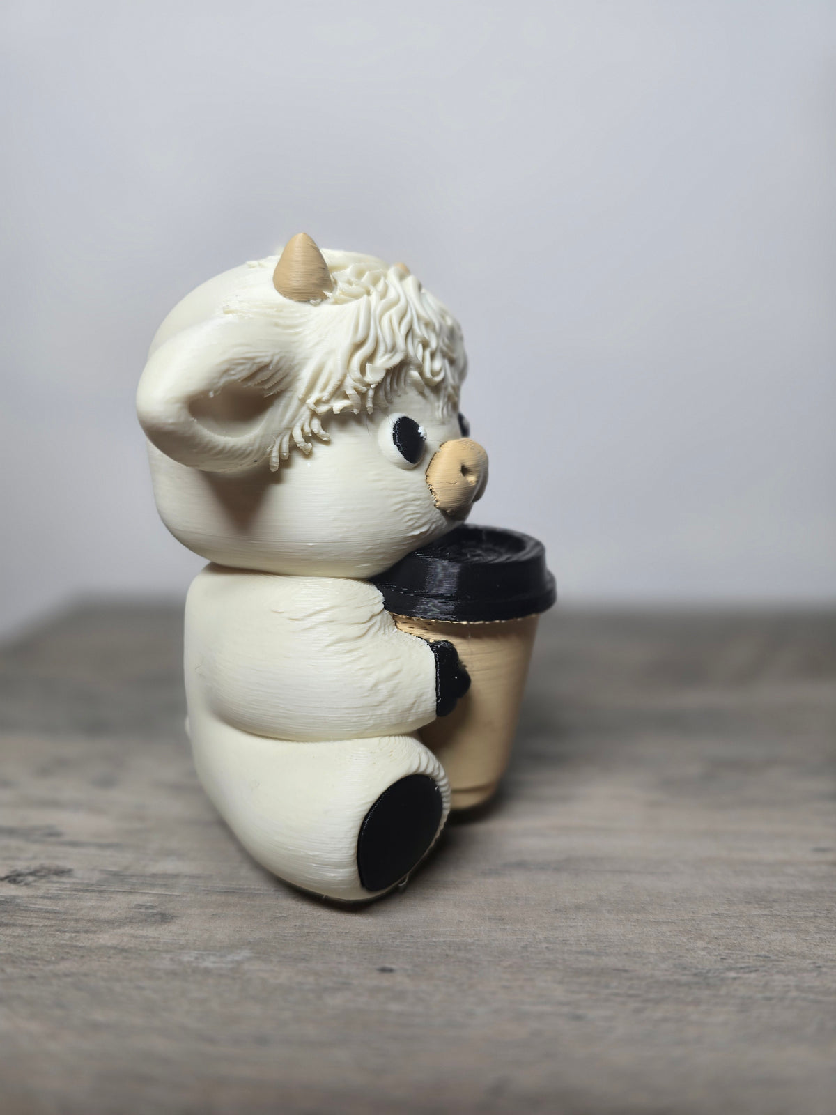 3D Printed Highland Cow with Coffee Figurine | Cute Desk Décor & Gift  | 4m3d Design Art