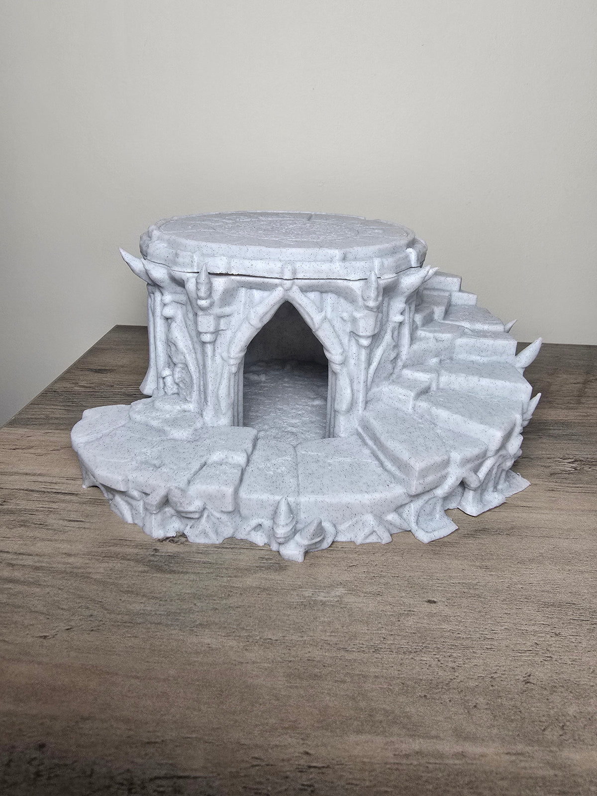 3D Printed Aquarium Gothic Arch Tower with Stairs | Stone Look Fish Tank Decor | 4m3d Design Art