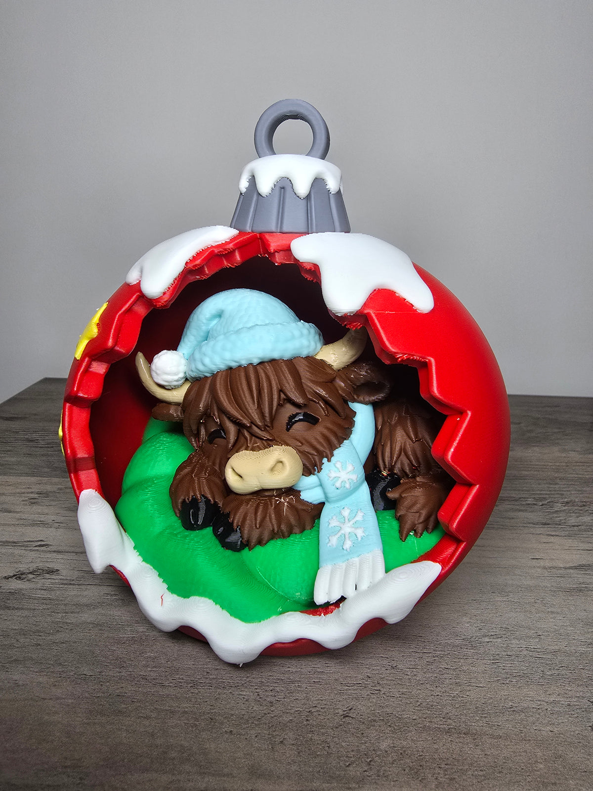 3D Printed Highland Cow Christmas Ornament  | Tabletop Holiday Decor | 4m3d Design Art