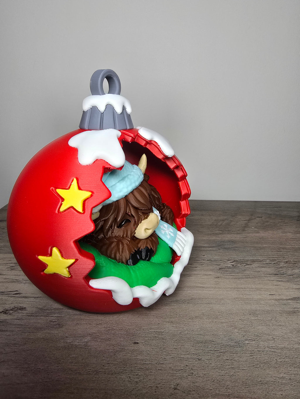 3D Printed Highland Cow Christmas Ornament  | Tabletop Holiday Decor | 4m3d Design Art