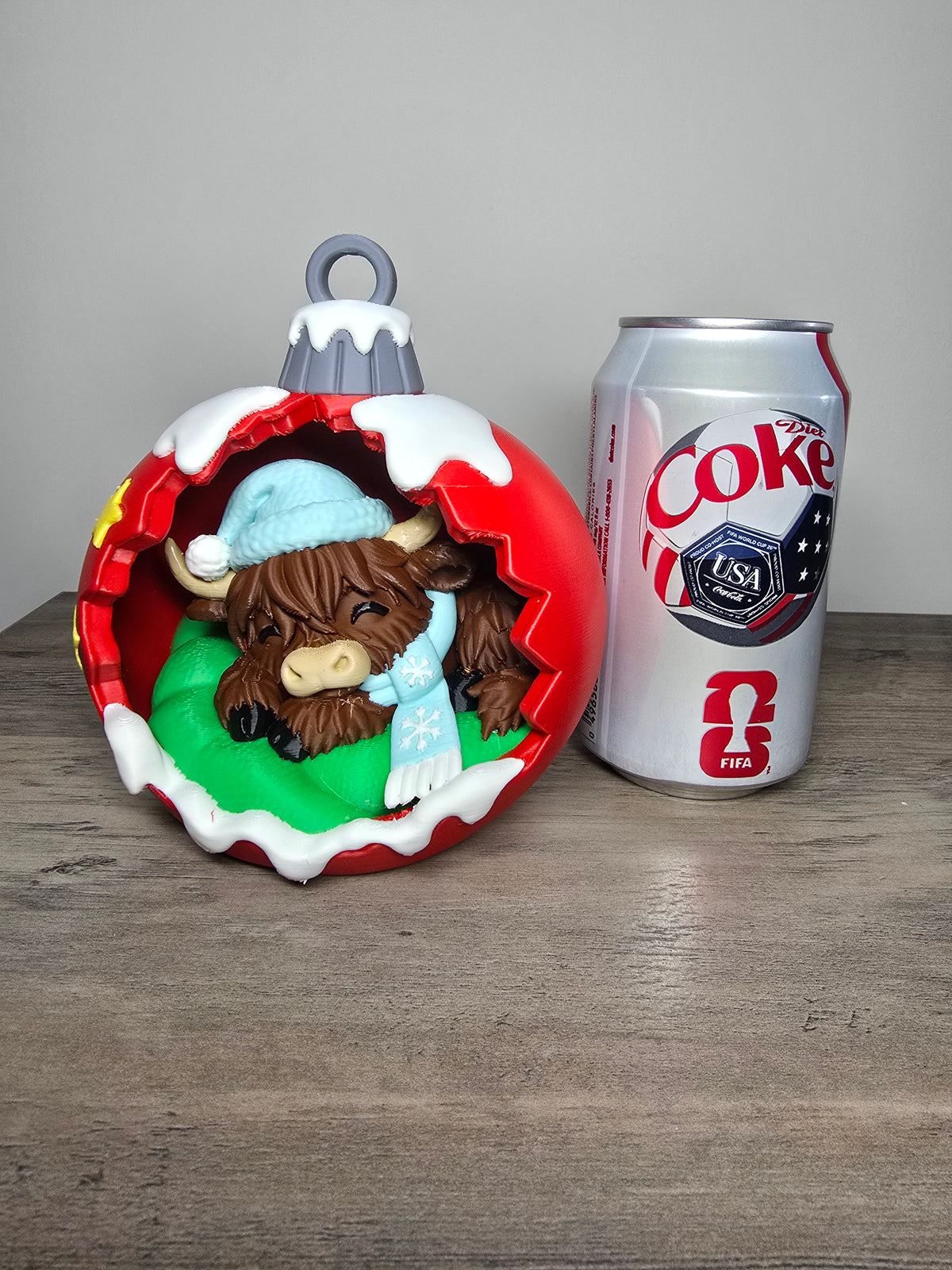 3D Printed Highland Cow Christmas Ornament  | Tabletop Holiday Decor | 4m3d Design Art
