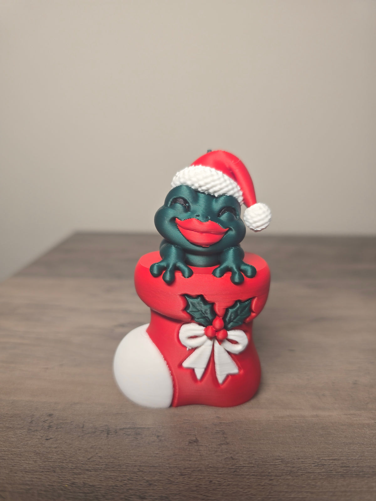3D Printed Frog Christmas Ornament | Santa Hat Stocking | 2x3.5 Inches | 4m3d Design Art