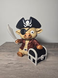 3D Printed Pirate Highland Cow Figurine | Swashbuckling Desk Decor & Gift | 4m3d Design Art