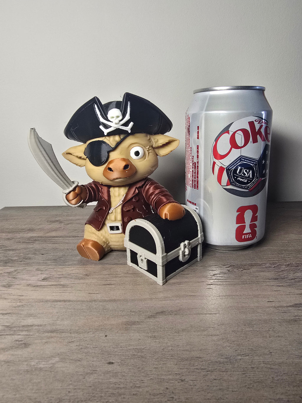 3D Printed Pirate Highland Cow Figurine | Swashbuckling Desk Decor & Gift | 4m3d Design Art
