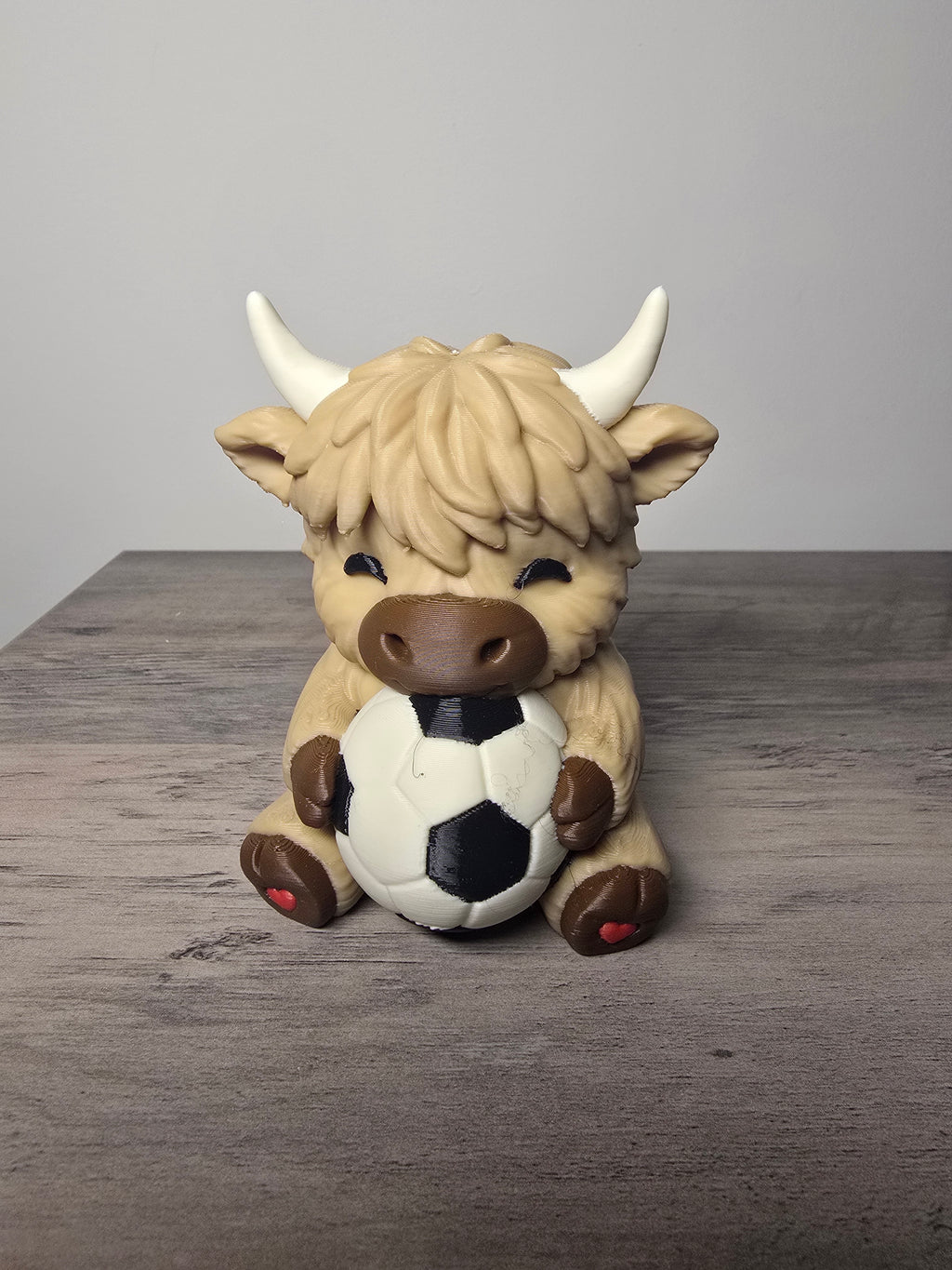 3D Printed Soccer Highland Cow Figurine | Sports Desk Decor & Gift | 4m3d Design Art