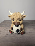 3D Printed Soccer Highland Cow Figurine | Sports Desk Decor & Gift | 4m3d Design Art