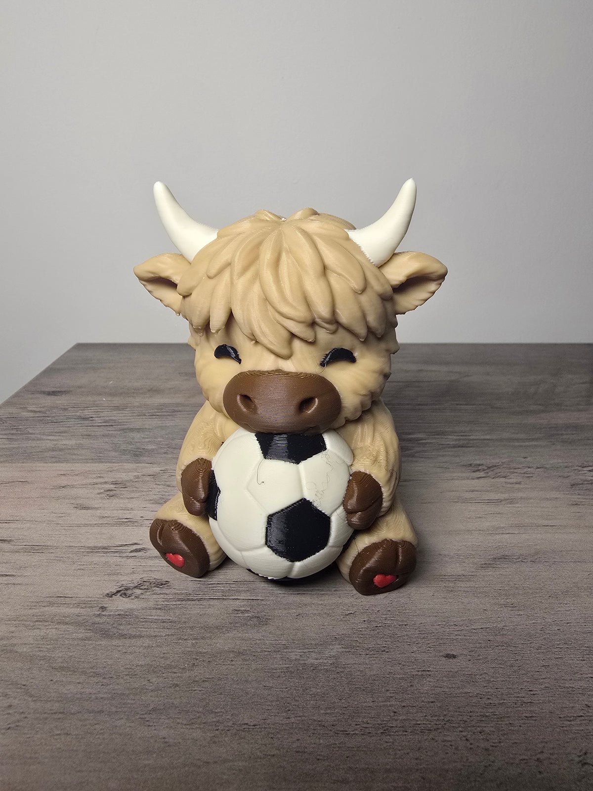 3D Printed Soccer Highland Cow Figurine | Sports Desk Decor & Gift | 4m3d Design Art