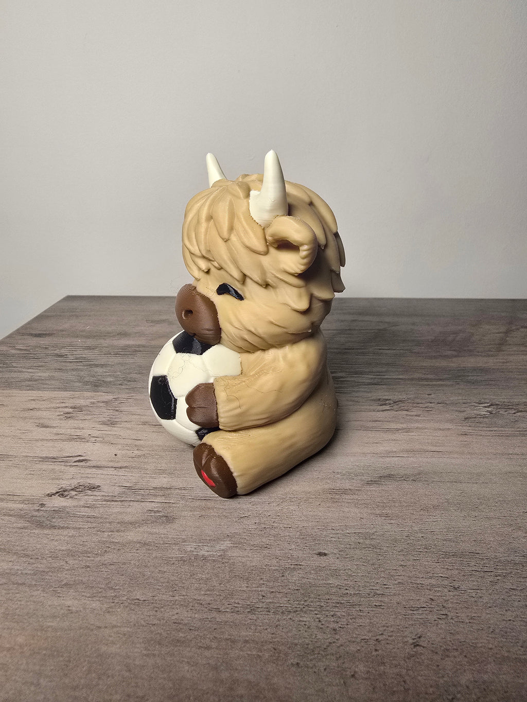 3D Printed Soccer Highland Cow Figurine | Sports Desk Decor & Gift | 4m3d Design Art