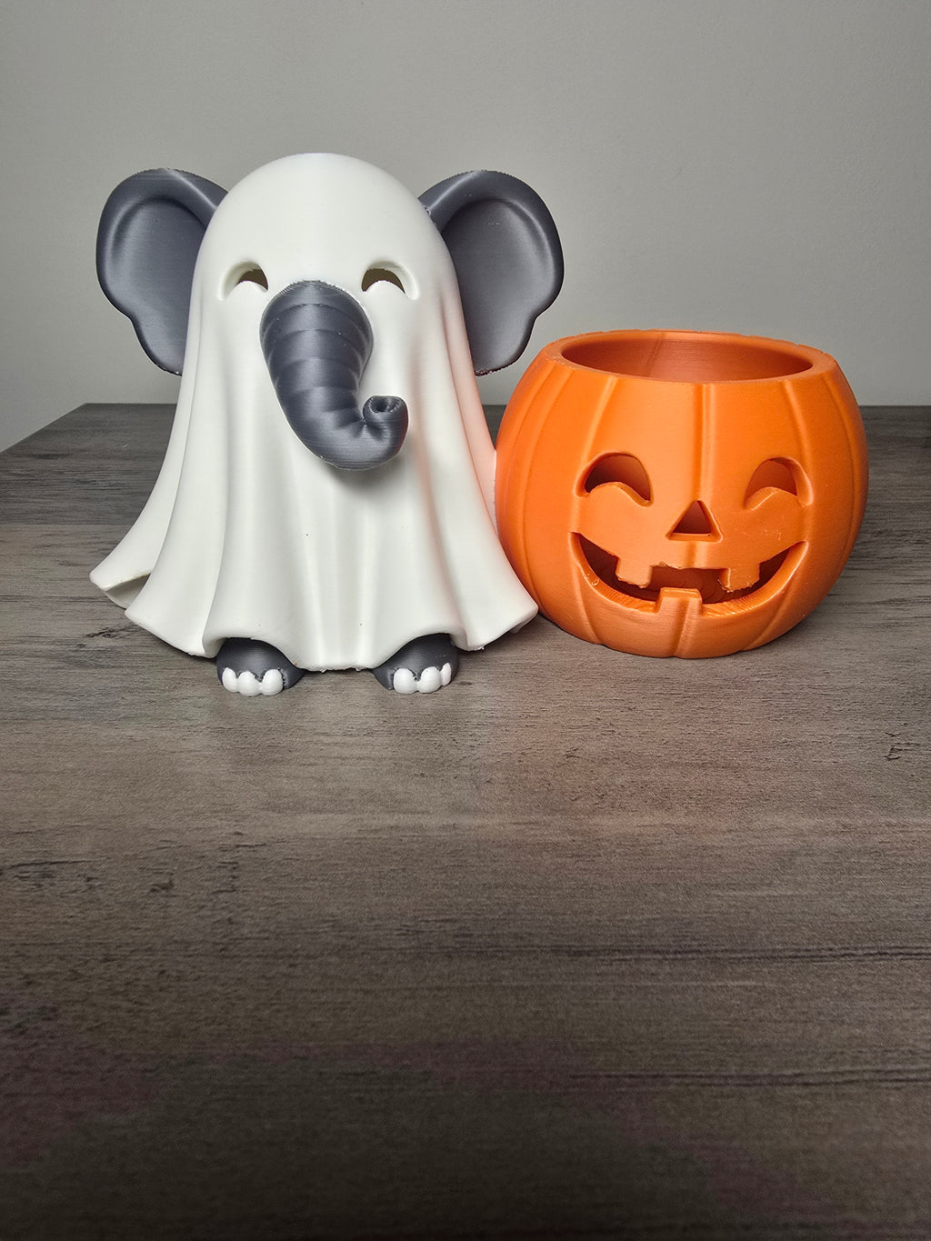 3D Printed Ghost Elephant Pumpkin Tea Light Candle Holder | Halloween Decor | 7x4x4 Inches | 4m3d Design Art