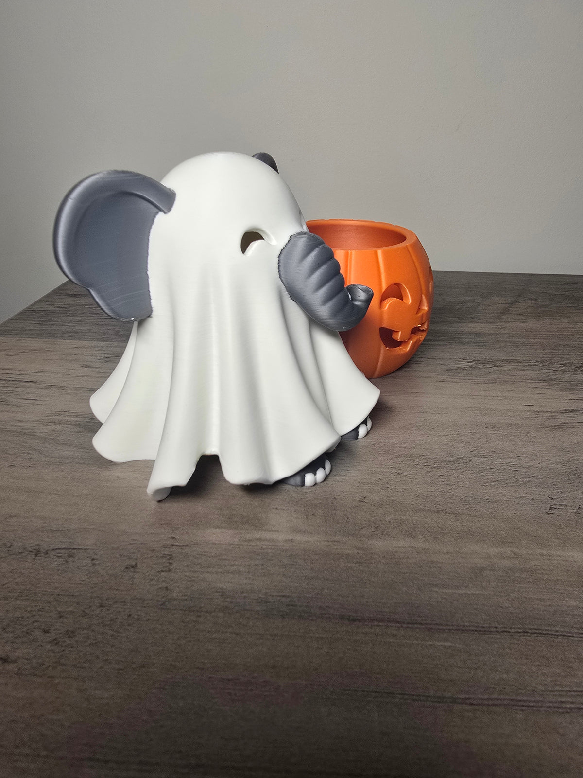 3D Printed Ghost Elephant Pumpkin Tea Light Candle Holder | Halloween Decor | 7x4x4 Inches | 4m3d Design Art