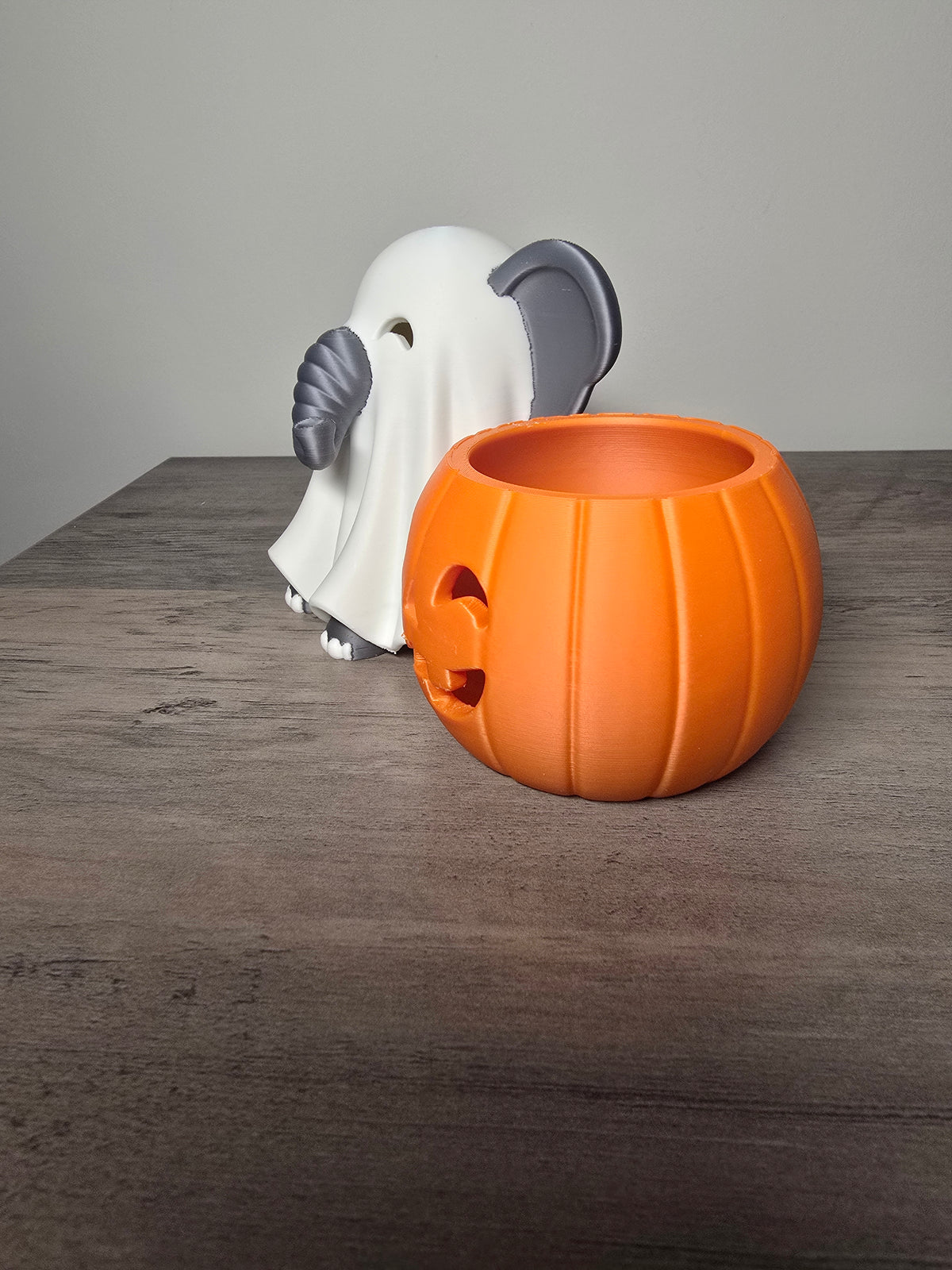 3D Printed Ghost Elephant Pumpkin Tea Light Candle Holder | Halloween Decor | 7x4x4 Inches | 4m3d Design Art