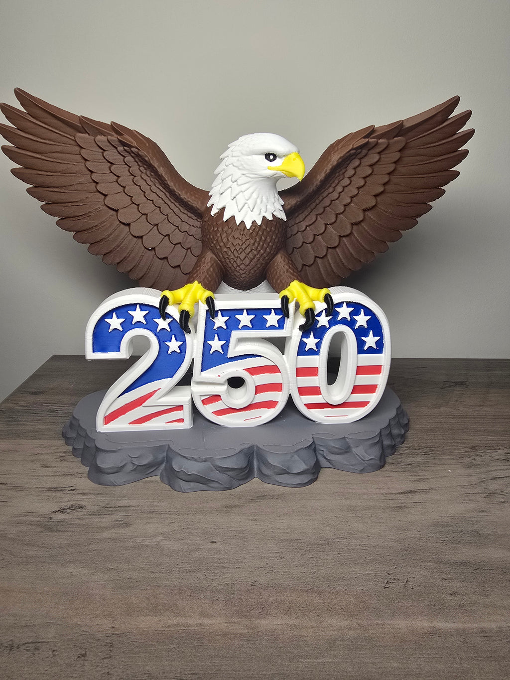3D Printed American Bald Eagle 250th Anniversary Figurine | Patriotic USA Decor | 10x6x8 In | 4m3d Design Art