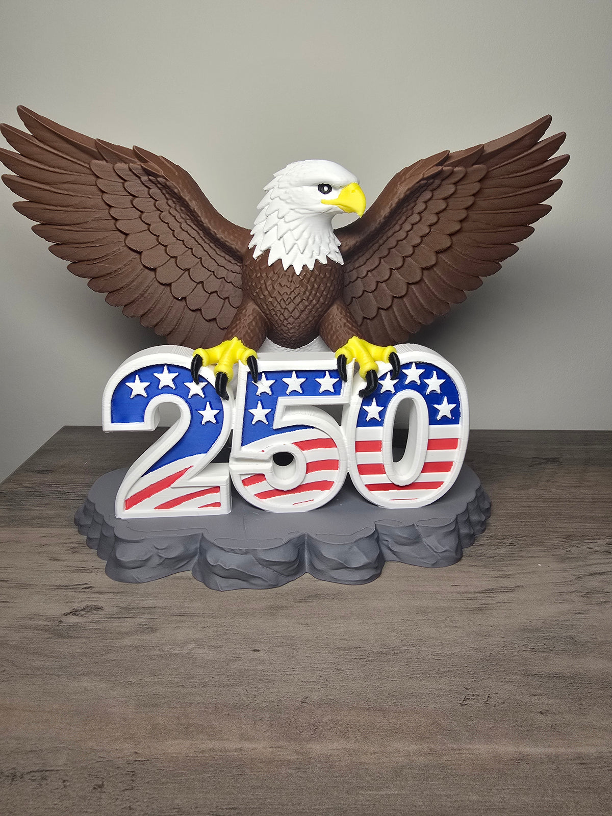 3D Printed American Bald Eagle 250th Anniversary Figurine | Patriotic USA Decor | 10x6x8 In | 4m3d Design Art
