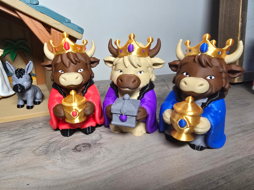 Highland Cow Nativity Scene – 3D Printed Christmas Figurine Set | Holiday Home Decor & Gift