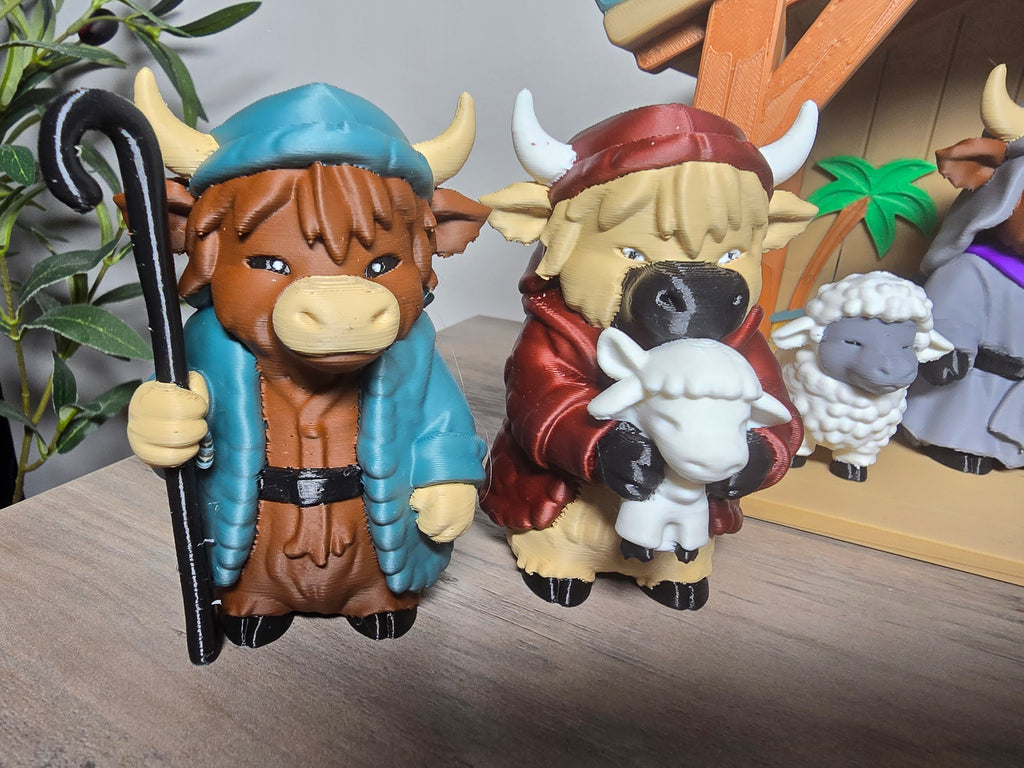Highland Cow Nativity Scene – 3D Printed Christmas Figurine Set | Holiday Home Decor & Gift