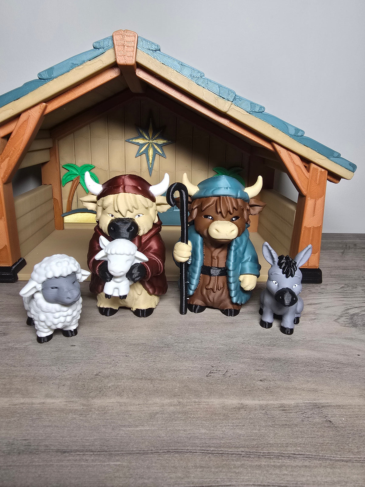 Highland Cow Nativity Scene – 3D Printed Christmas Figurine Set | Holiday Home Decor & Gift