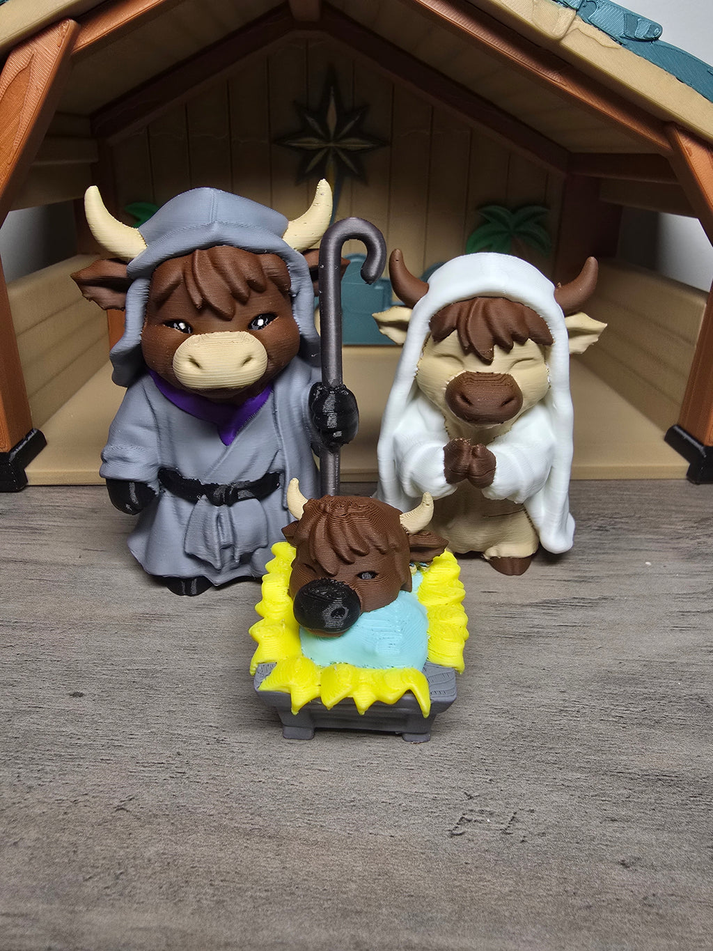 Highland Cow Nativity Scene – 3D Printed Christmas Figurine Set | Holiday Home Decor & Gift