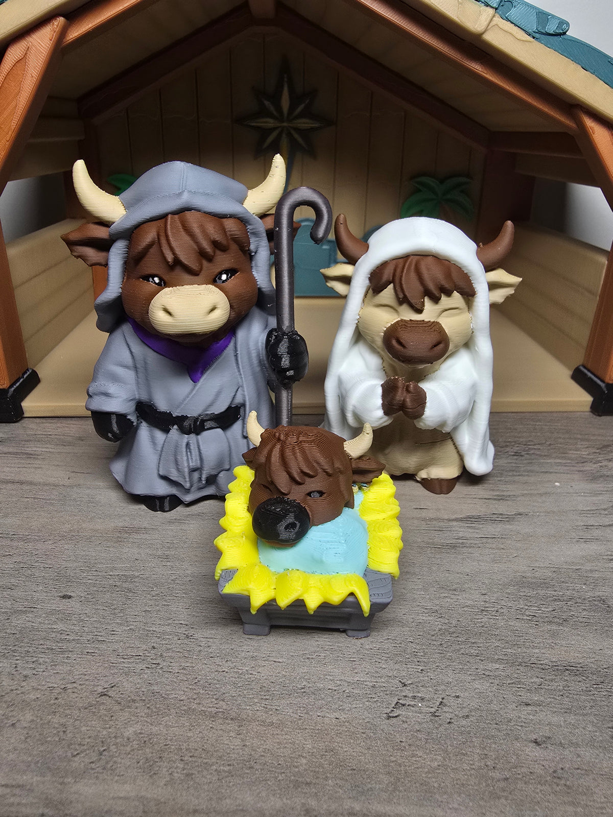 Highland Cow Nativity Scene – 3D Printed Christmas Figurine Set | Holiday Home Decor & Gift