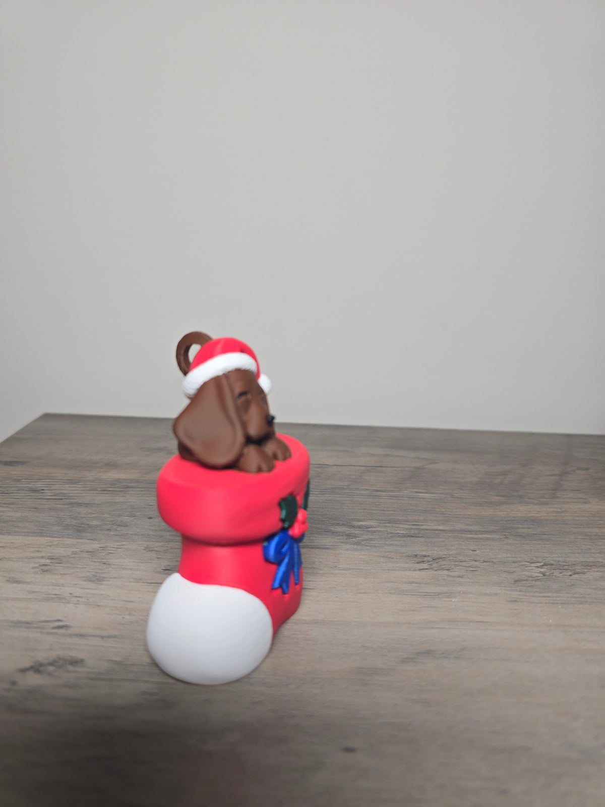 3D Printed Dachshund in a Stocking Christmas Ornament | Digitally Painted Holiday Decor | 4m3d Design Art