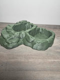 Rock-style double reptile bowl with two side-by-side basins and layered stone-textured edges