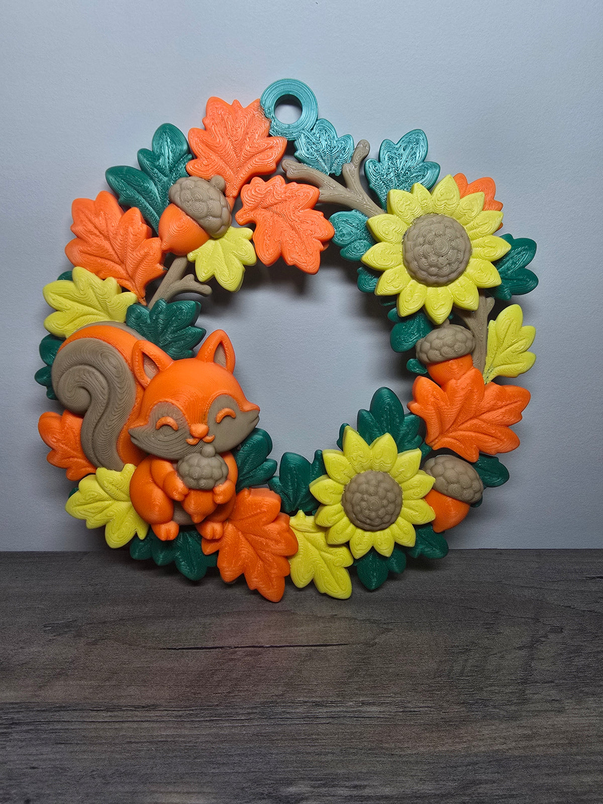 3D Printed Squirrel Fall Wreath | Sunflowers, Leaves & Acorns | 4m3d Design Art