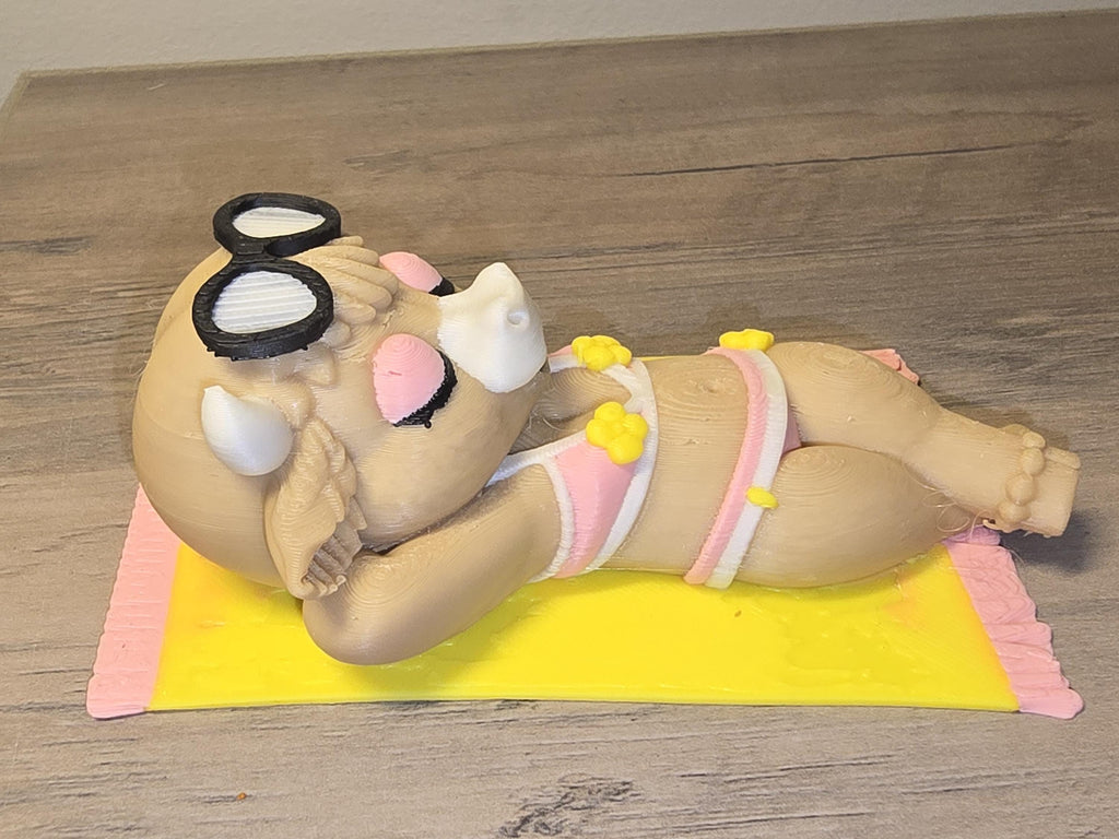 3D Printed Sunbathing Highland Cow Figurine | Bikini Beach Scene | 4m3d Design Art