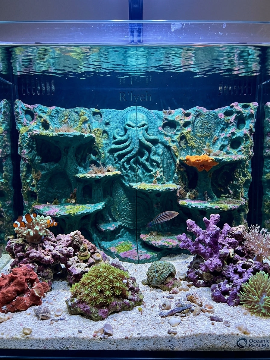 3D Printed 2-Piece Aquarium Background with Octopus Design | Fish Tank Decor | 4m3d Design Art