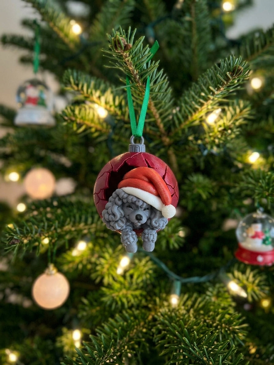 3D Printed Poodle Christmas Ornament | Digitally Painted Holiday Decor | 4m3d Design Art