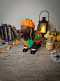 3D Printed Dachshund in Pumpkin Costume Figurine | Halloween Decor | 5x2x4 Inches | 4m3d Design Art