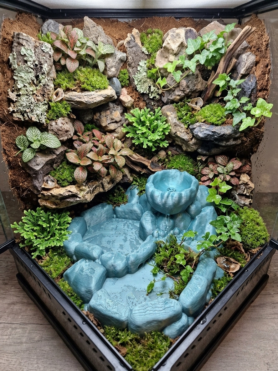 3D Printed Tiered Rock-Style Reptile Bowl | Terrarium Decor | 4m3d Design Art