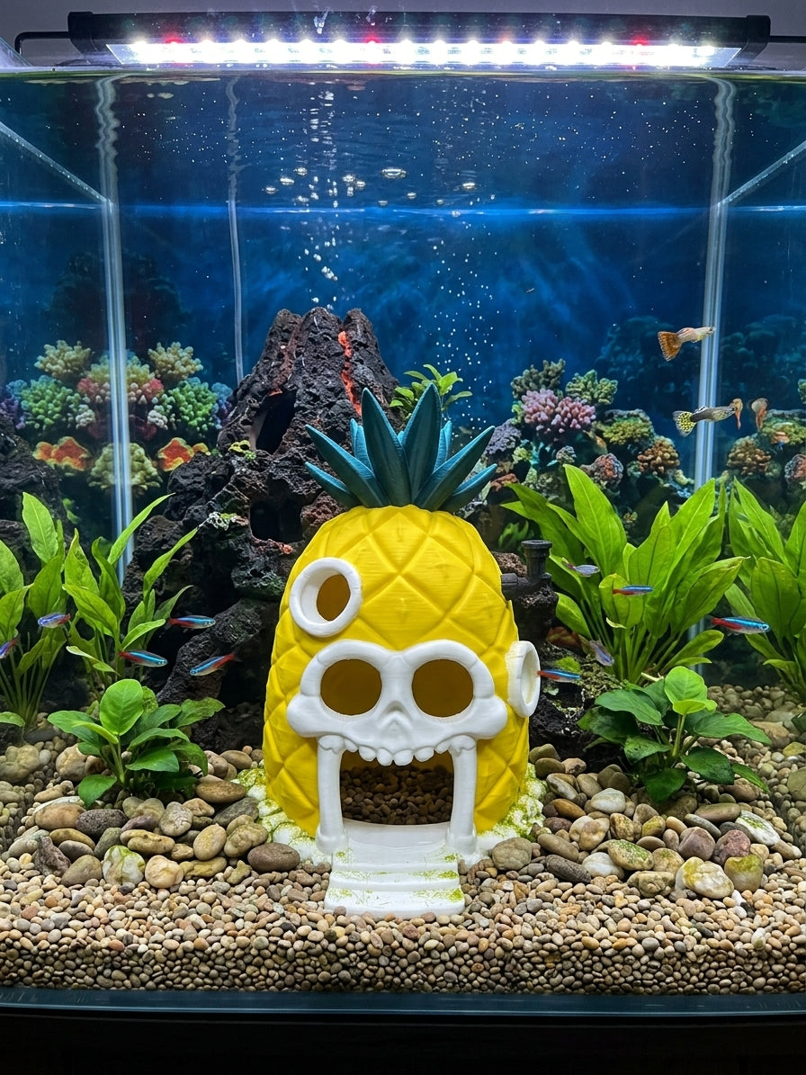 3D Printed Pineapple Under the Sea Aquarium Decor | Fish Hideaway | 7x6x8 In | 4m3d Design Art