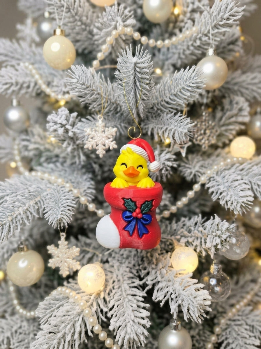 3D Printed Duck Christmas Ornament | Santa Stocking Decor | 4m3d Design Art