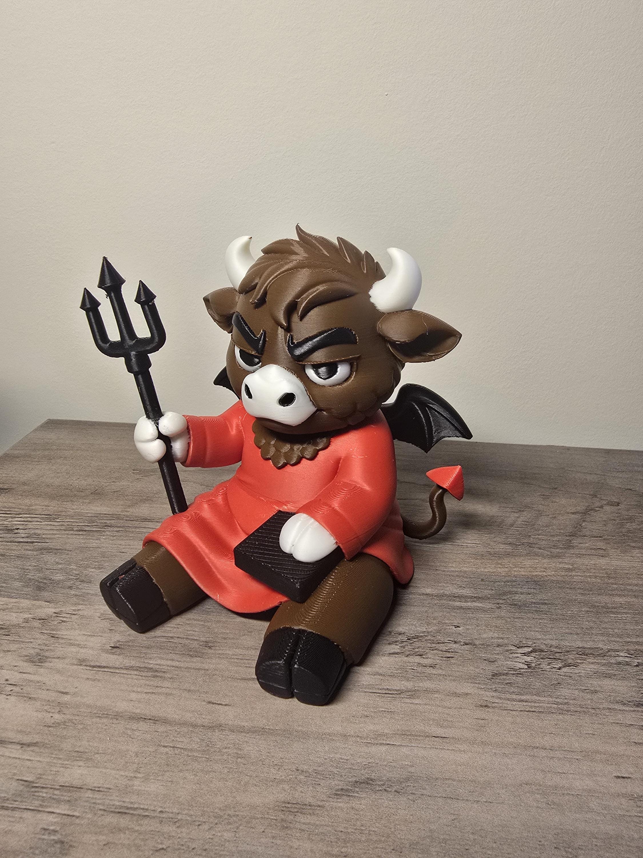 3D Printed Devilish Highland Cow Figurine | Mischievous Devil Horns | 4m3d Design Art