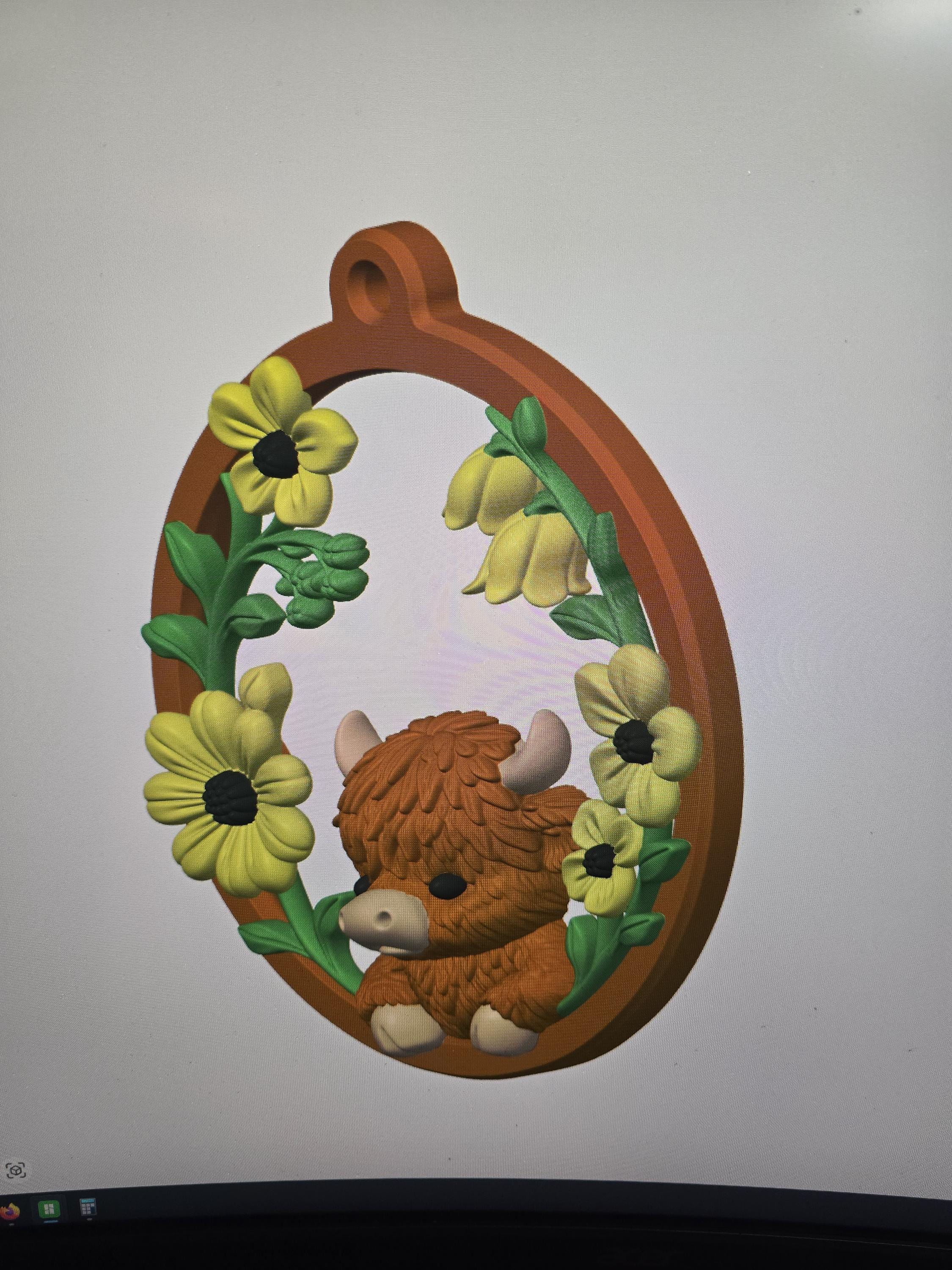 3D Printed Highland Cow Floral Wall Art | Hand-Finished Wall Hanging | 4m3d Design Art