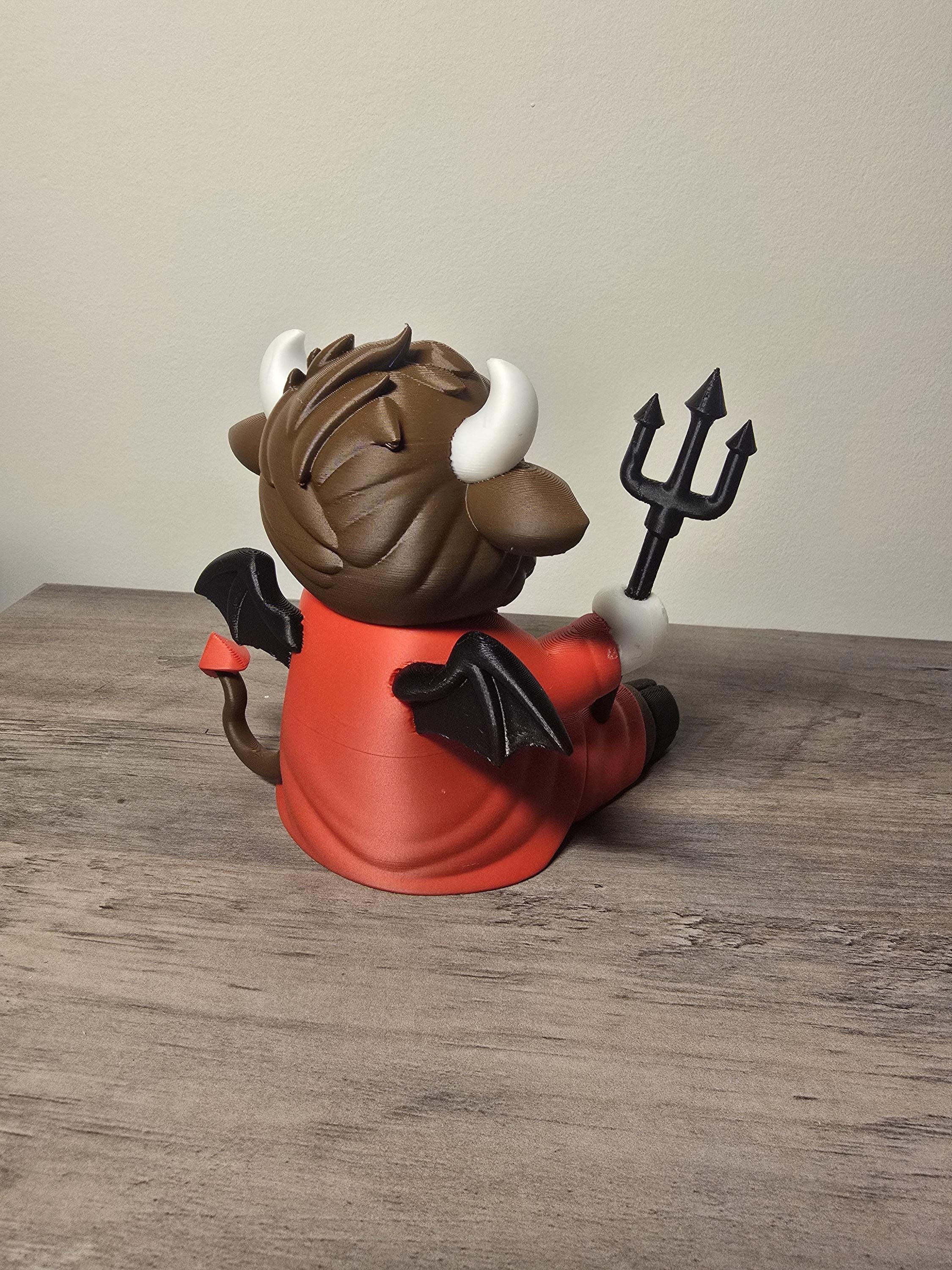 3D Printed Devilish Highland Cow Figurine | Mischievous Devil Horns | 4m3d Design Art