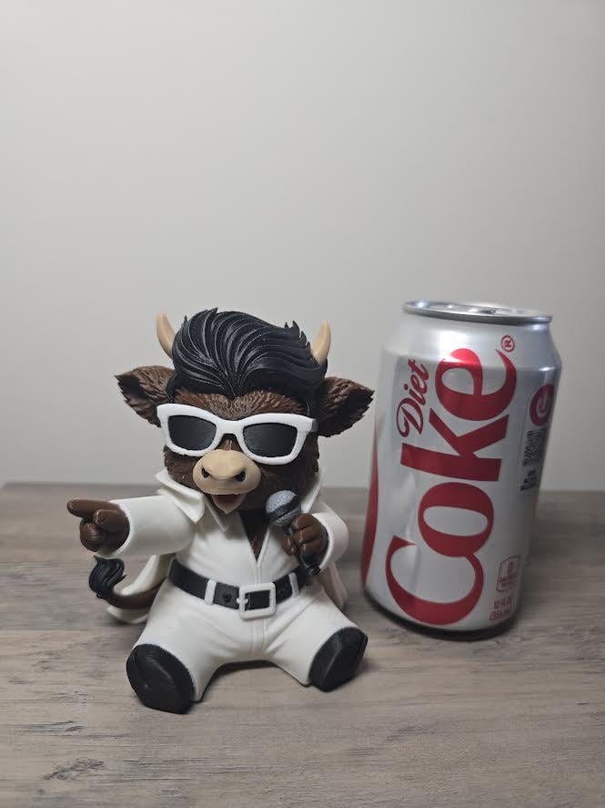3D Printed Highland Cow Elvis Presley Figurine | The King Rocker Statue | 4m3d Design Art
