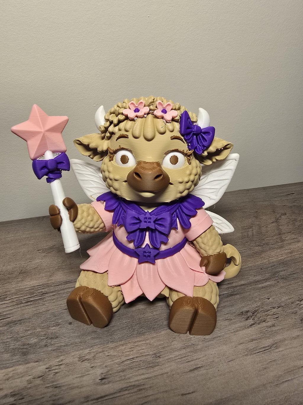 3D Printed Highland Cow Princess Figurine | Wings & Wand | Fairy Decor | 4m3d Design Art