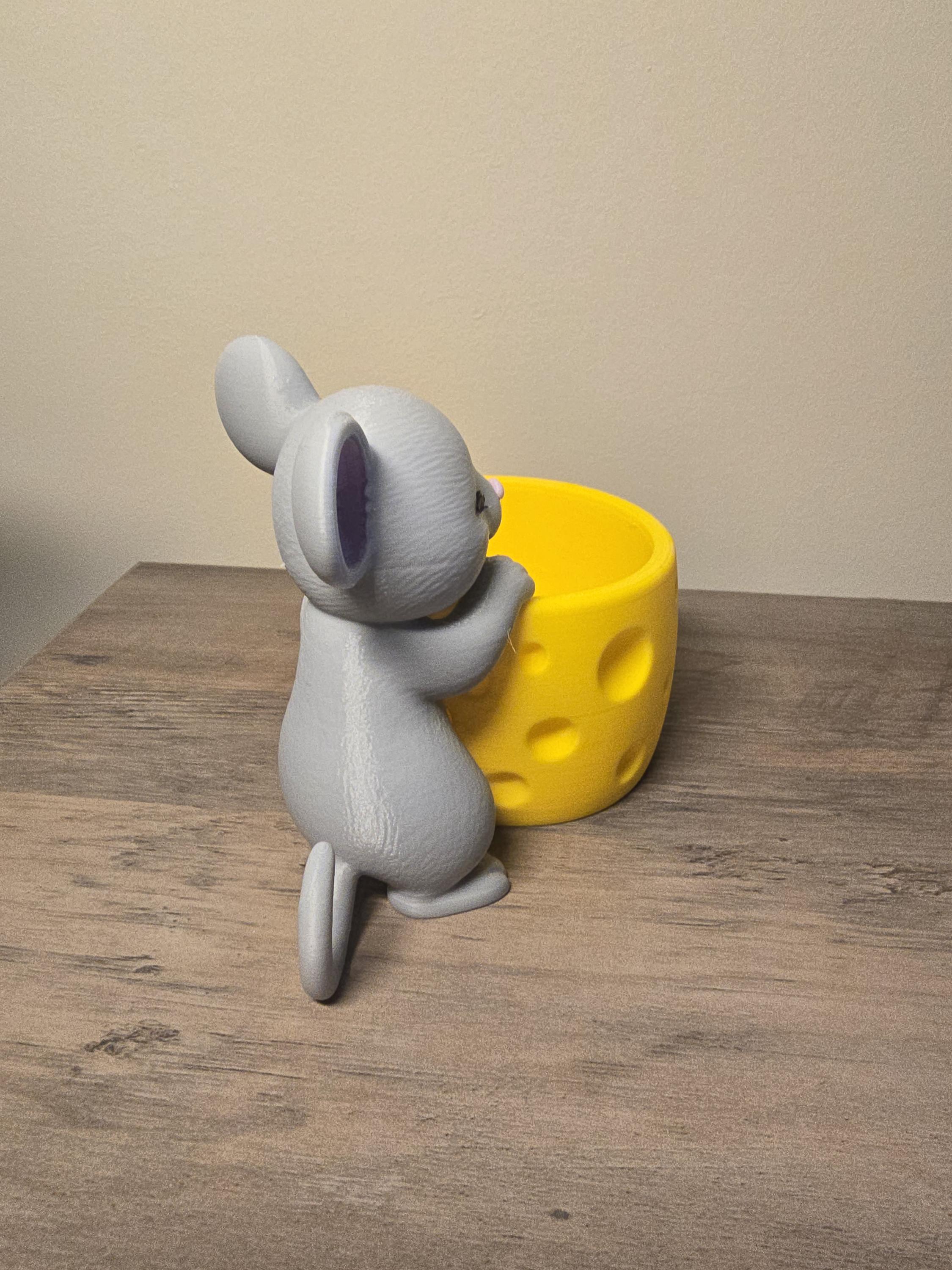 3D Printed Mouse with Cheese Planter | Jewelry Dish | Hand-Finished | 4m3d Design Art