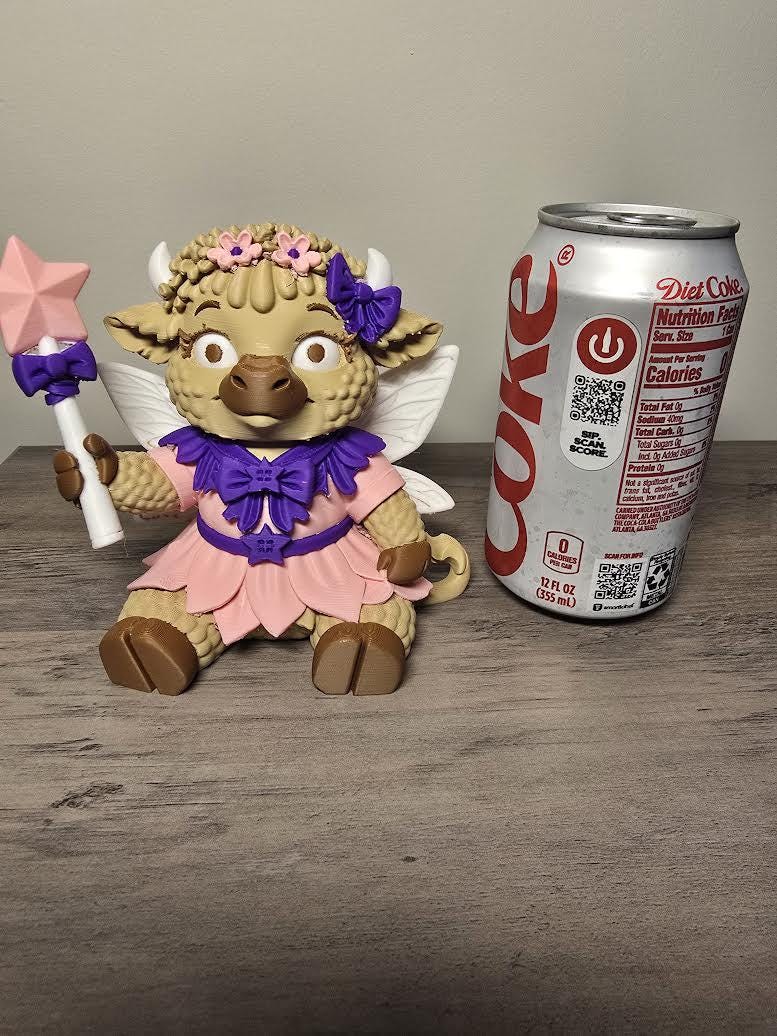 3D Printed Highland Cow Princess Figurine | Wings & Wand | Fairy Decor | 4m3d Design Art