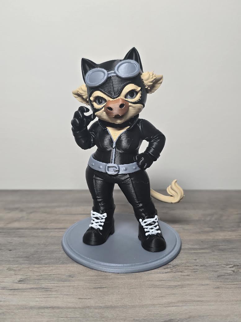 3D Printed Highland Cow Catwoman Figurine | DC Comics Fan Art | Hand-Finished | 4m3d Design Art