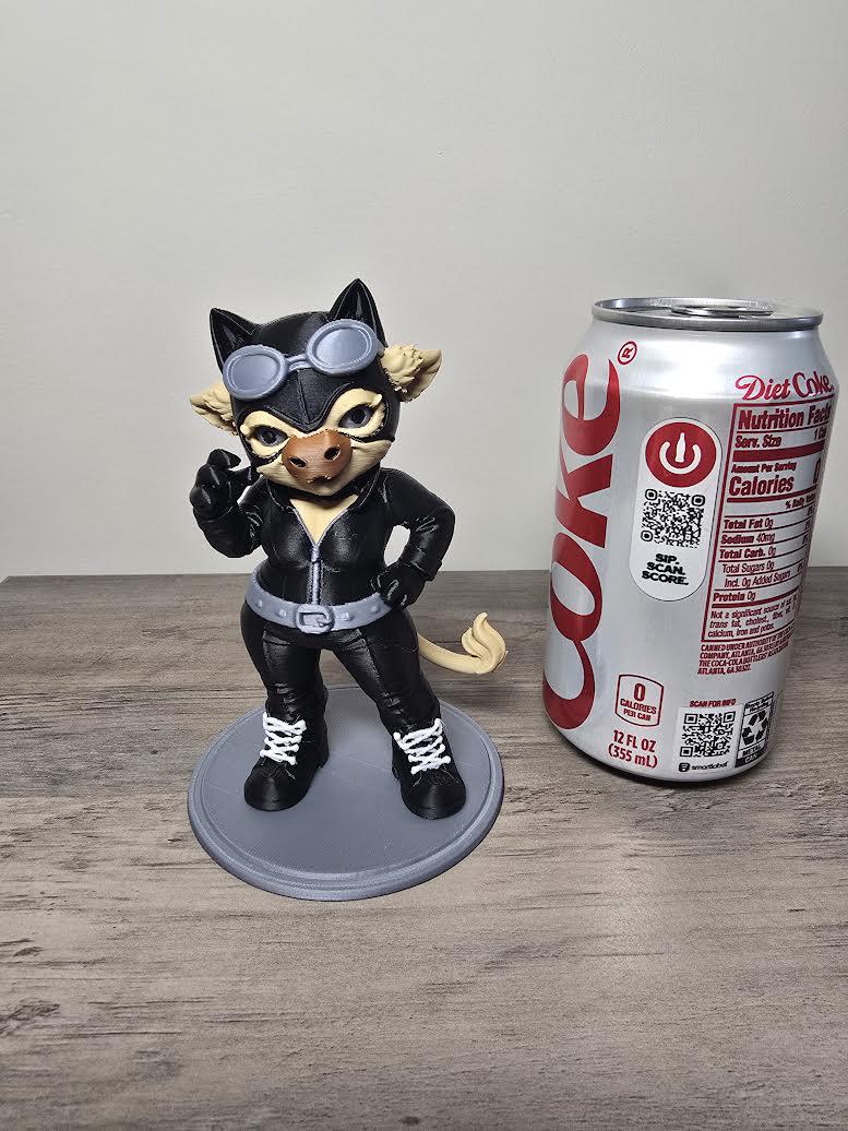 3D Printed Highland Cow Catwoman Figurine | DC Comics Fan Art | Hand-Finished | 4m3d Design Art