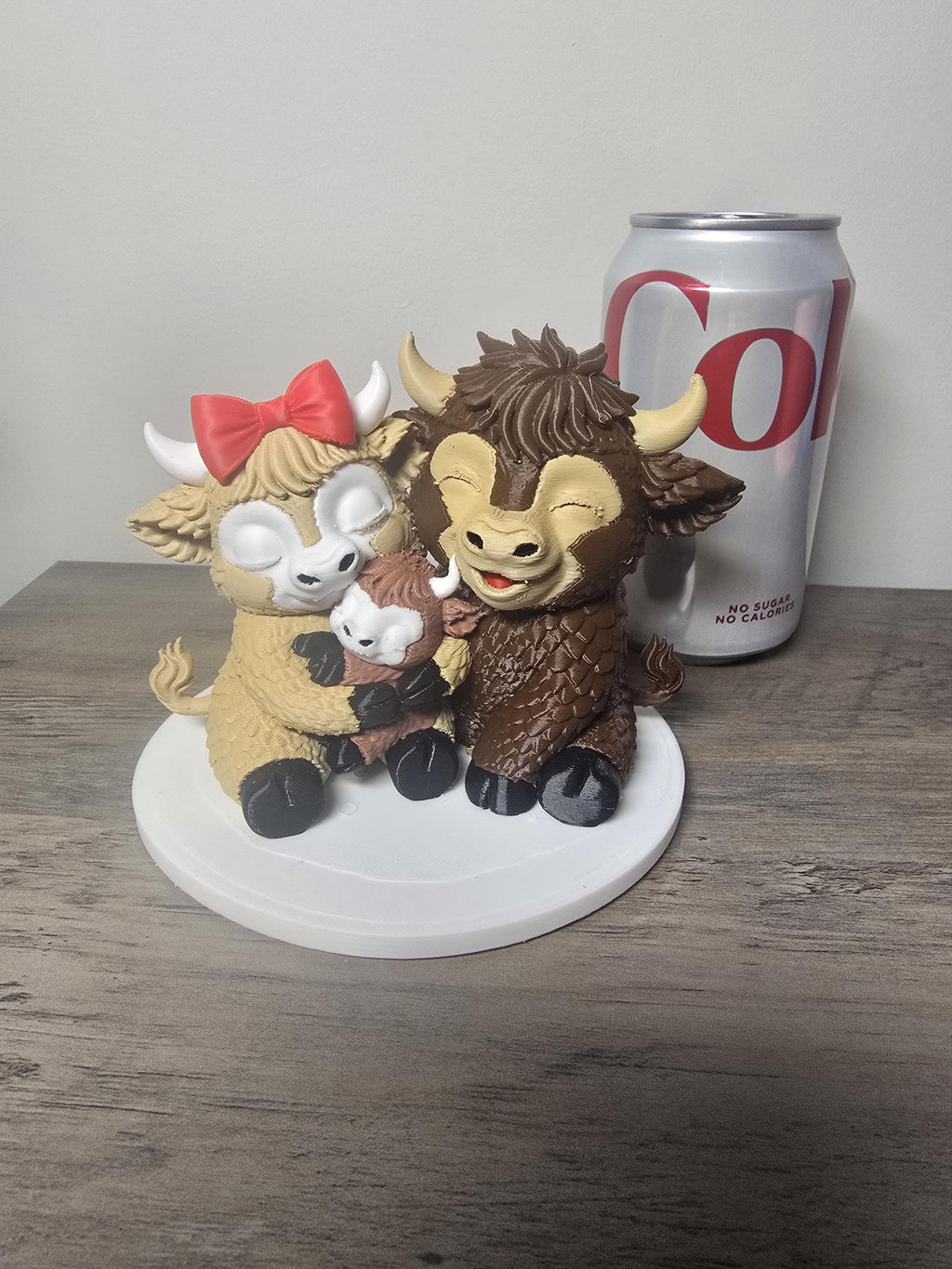 3D Printed Highland Cow Family Figurine | Parents & Child with Red Bow | 4m3d Design Art
