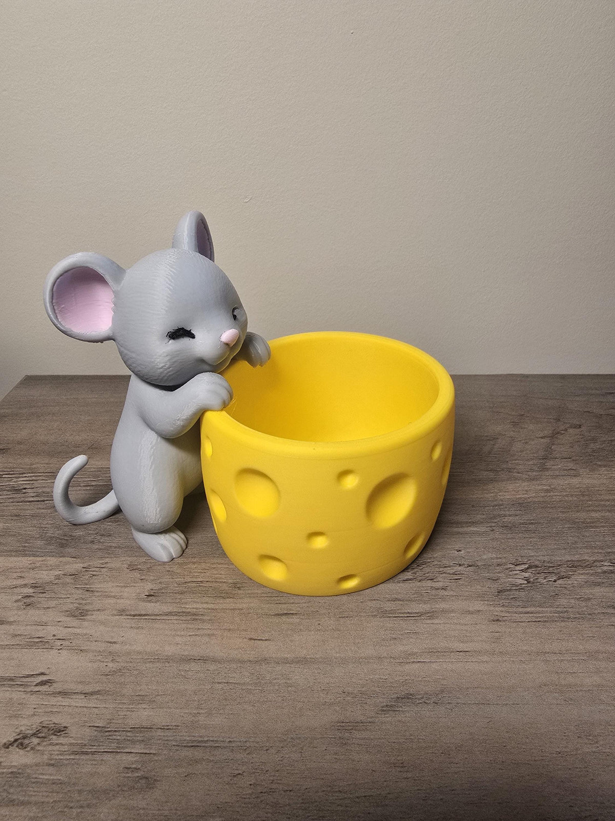 3D Printed Mouse with Cheese Planter | Jewelry Dish | Hand-Finished | 4m3d Design Art