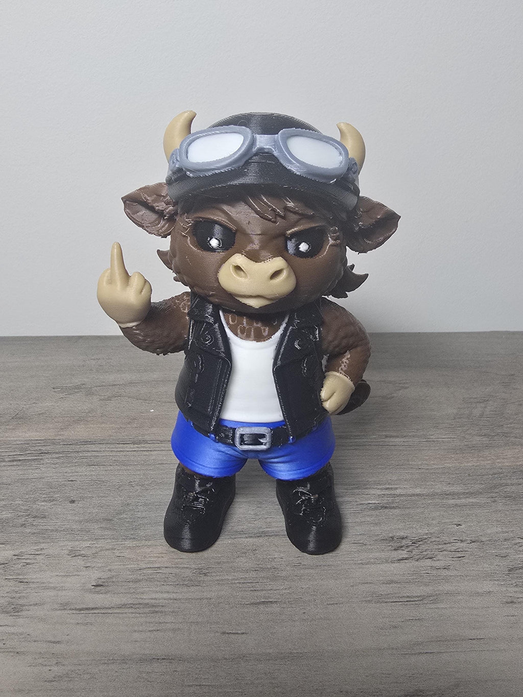 3D Printed Biker Highland Cow Figurine | Rebellious Rocker Design | 4m3d Design Art