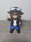 3D Printed Biker Highland Cow Figurine | Rebellious Rocker Design | 4m3d Design Art