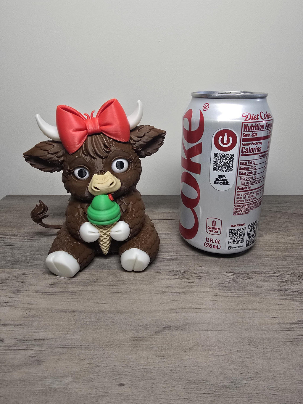 3D Printed Little Girl Highland Cow Figurine | Ice Cream Cone | Hand-Finished | 4m3d Design Art